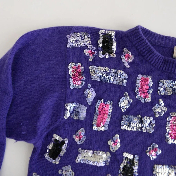 Vintage Franco Valeri Purple w Silver & Pink Embellishments CrewNeck  Sweater S - Picture 9 of 13